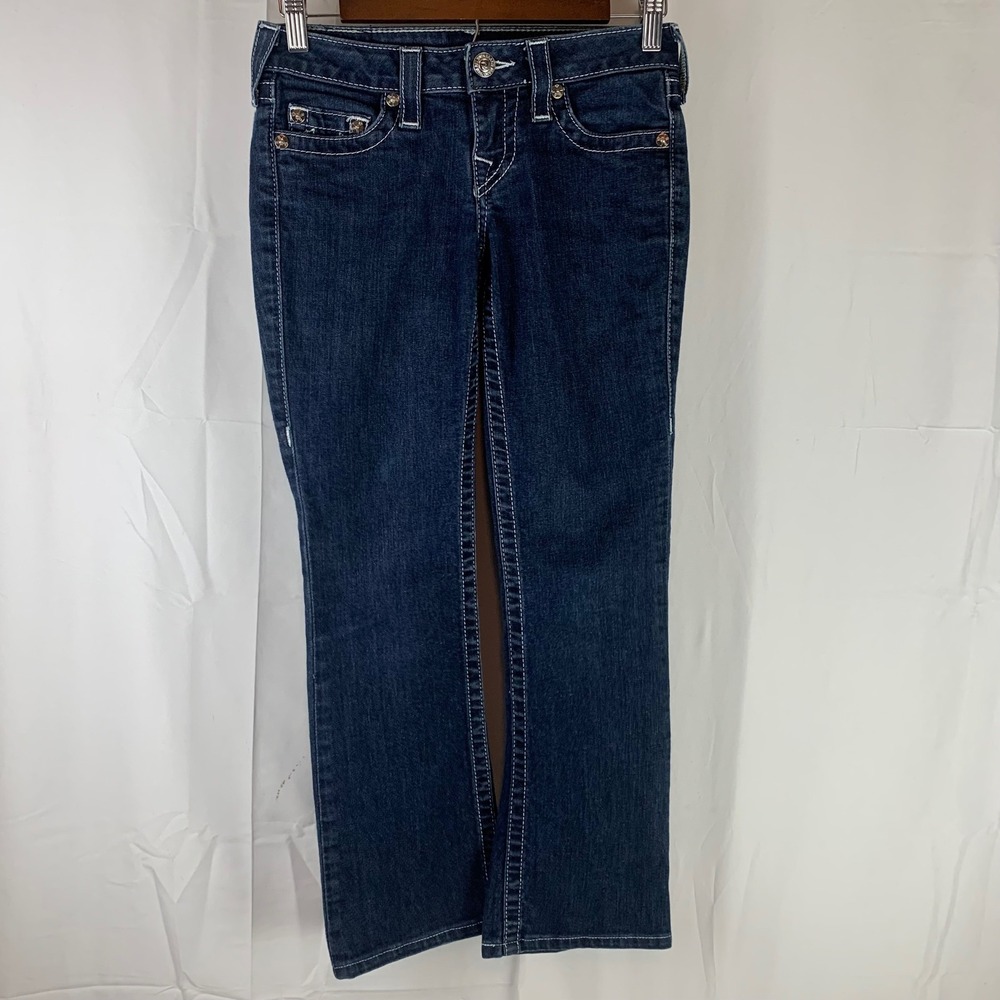 True Religion Bootcut Jeans‎ Womens 25 Dark Wash Blue Contrast Stitch WLHK67FB7